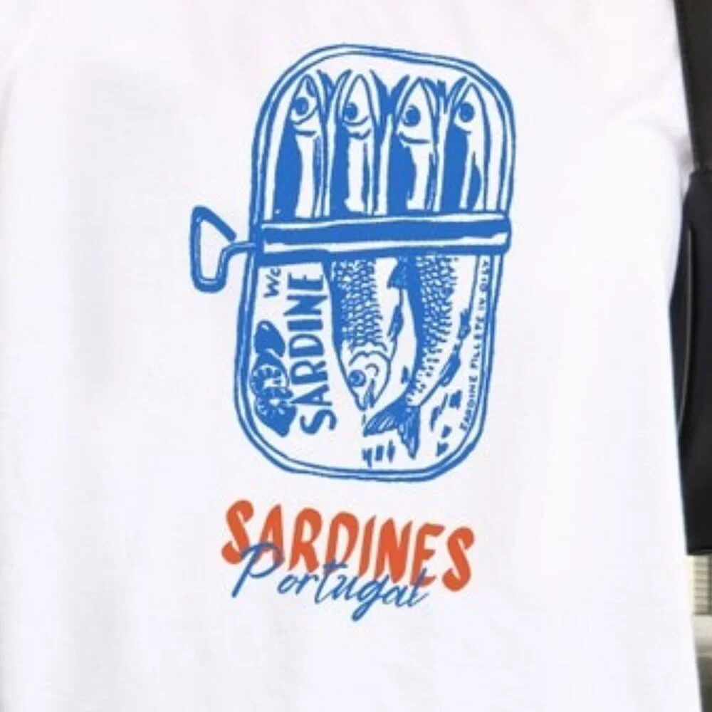 Sardines Portugal Tinned Fish Italian Summer Retro Graphic Art Food T-Shirt 91 - Picture 2 of 5